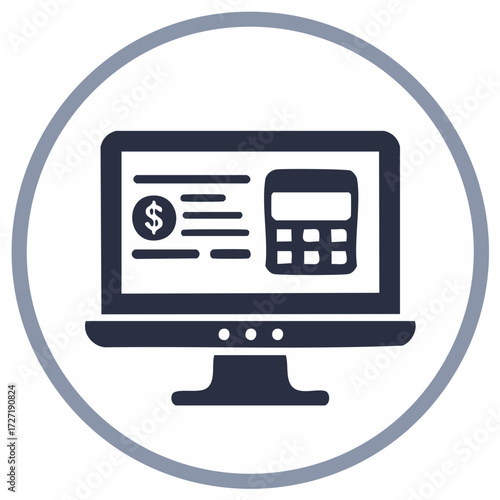 Computer screen displays dollar sign calculator and financial data