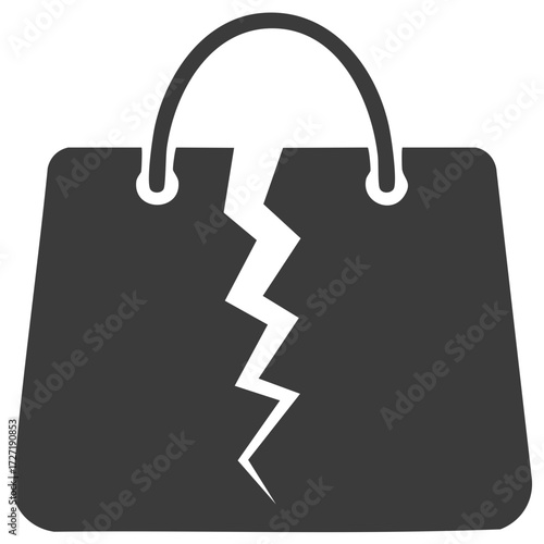 Icon of a shopping bag with a large jagged crack down the center
