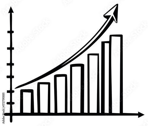 Black and white business graph with arrow trending upwards