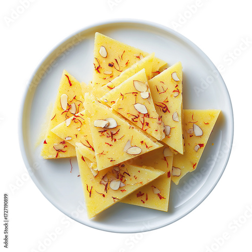 Wallpaper Mural Kaju katli with saffron garnish on white plate on transparent background Torontodigital.ca