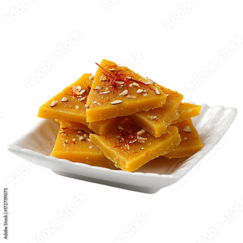 Wallpaper Mural Kaju katli with saffron garnish on white plate on transparent background Torontodigital.ca