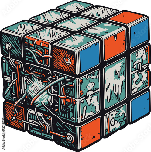 Vintage cube  world map box illustration