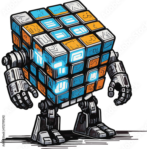 Robot cube object illustration for business concept design.