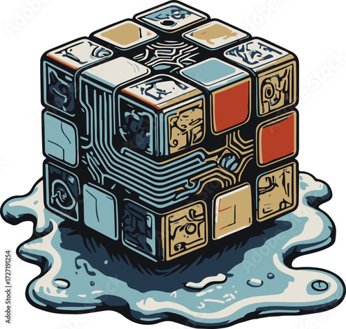 Ancient cube object illustration