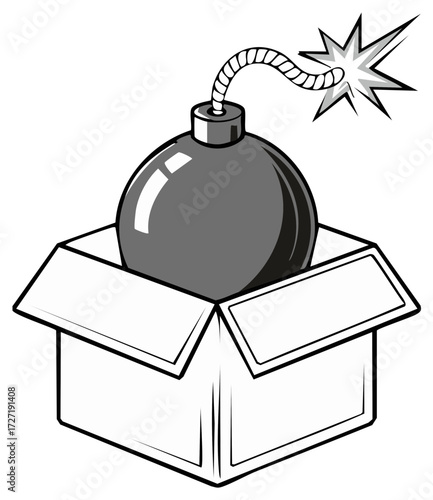 Bomb in a Box Surprise Cartoon Illustration