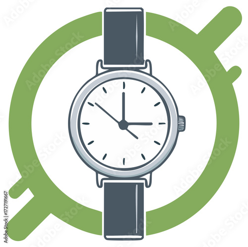 Time Management Icon Watch with Green Target Focus Graphic Element Concept