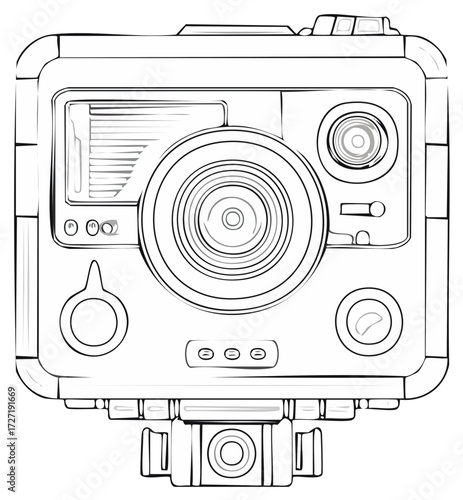Action Camera Contour Line Art for Design Concepts and Technical Illustrations