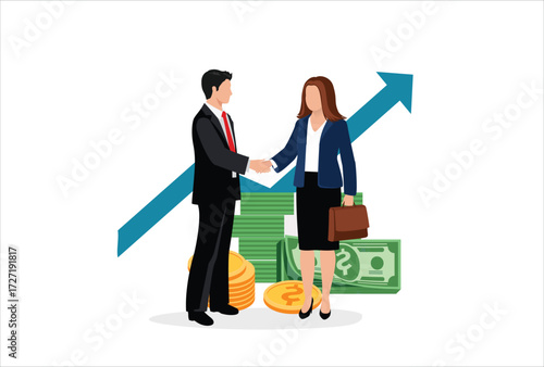 Work cheerful for both, business equality concept for infographics icon logo chart money cash vector illustration. Web banner between white background, between empty space