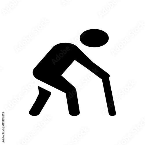 Silhouette of an elderly person walking with a cane, conveying themes of aging and assistance in mobility