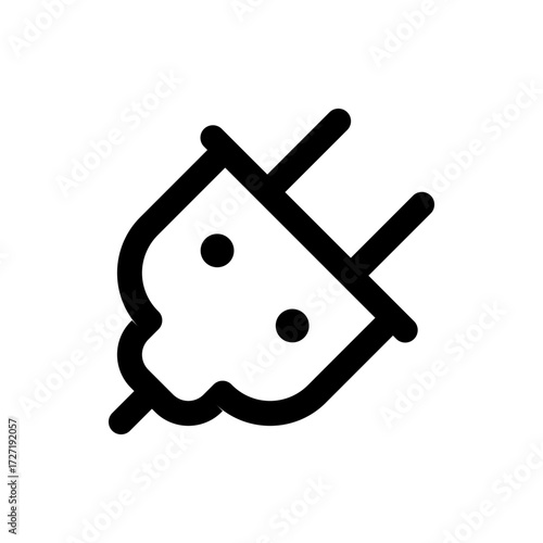 Illustration of a black electrical plug with two prongs and two circular dots on a white background