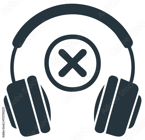Headphones with a cross symbol icon representing mute no sound or audio disabled