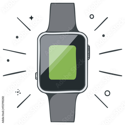 Smartwatch illustration with a glowing green screen and watch strap design