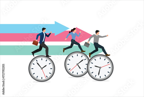 Business team rush to work against time, Vector illustration in flat style icon vector template design element