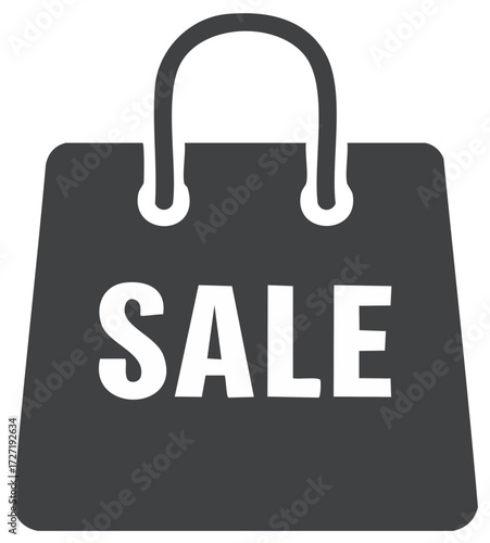 Black shopping bag with white SALE text for promotions and discounts.