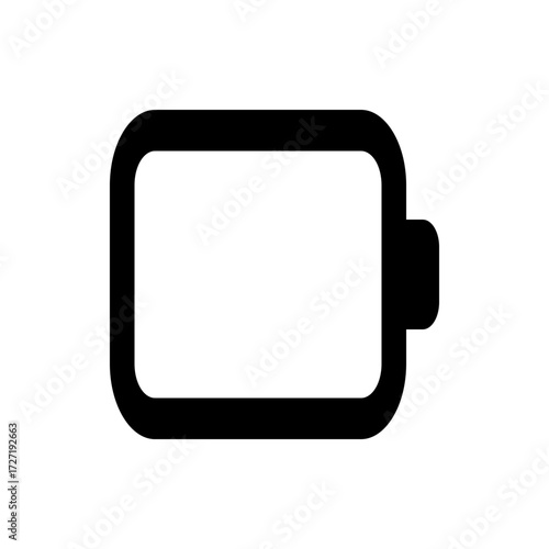 Illustration of a black and white battery icon with rounded edges and a small charging terminal on the right
