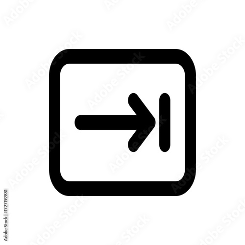 Black rounded rectangle containing a right arrow pointing towards a vertical line on a white background