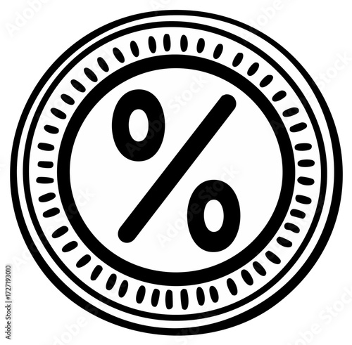 Stylized percentage sign emblem graphic art with decorative border