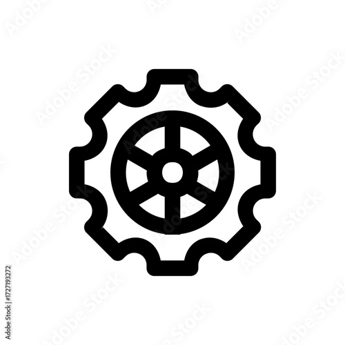 Illustration of a black gear with rounded teeth and a circular center with spoke like structures inside