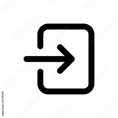 Black arrow pointing right entering a rounded square symbolizing login or sign in interface element icon