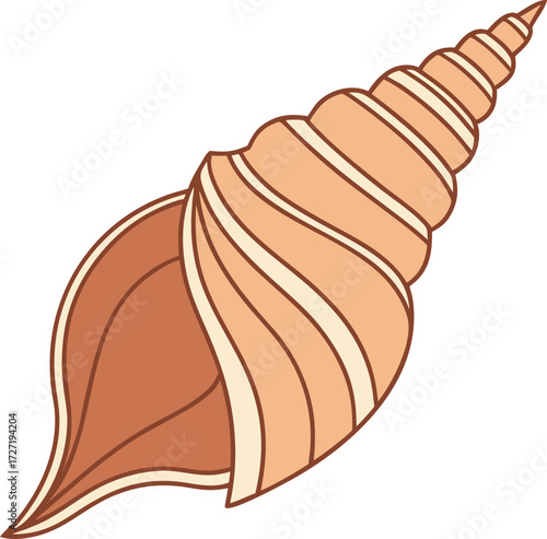 Vector art of a stylized illustration of a spiral seashell with a pointed tip and an opening on the side, isolated on a