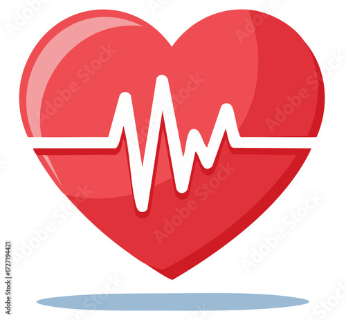 Red Heart Shape With White EKG Line Pulse Symbol Health Medical Concept