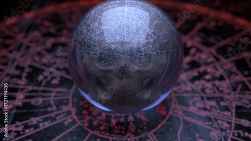 3D-animation. abstract esoteric magic ball with a skull.
