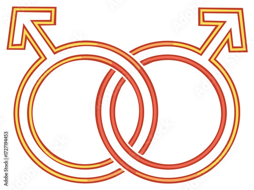 Intertwined Male Symbols Representing Gay Relationships, Masculinity, Love and Union