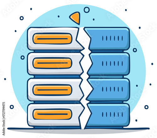 Broken Server Stack Cartoon Icon Illustrating Data Failure or System Error