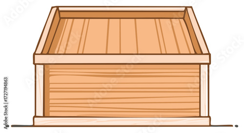Wooden box illustration. Side view of a wood crate with brown outlines.