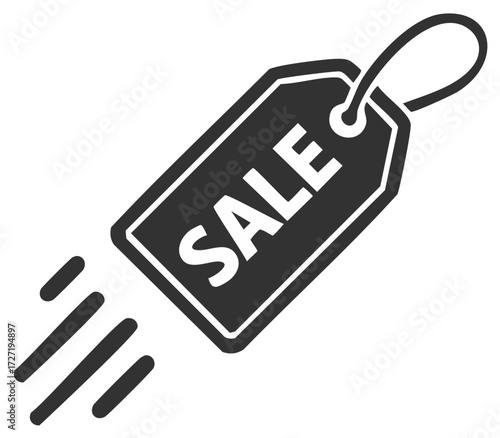 Moving Sale Tag Icon. Retail promotion badge, discounts, price tags with speed lines