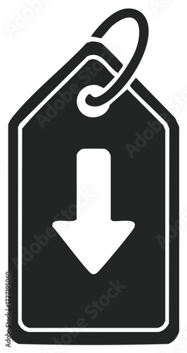 Black price tag icon with a white download arrow and loop attachment