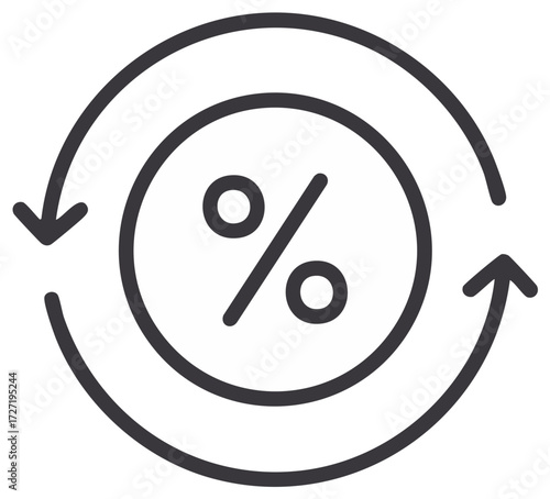 Percentage symbol within circular arrows, business concept, financial illustration
