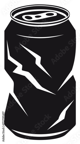Crushed Aluminum Can Illustration Black and White Beverage Container Recycled Isolated