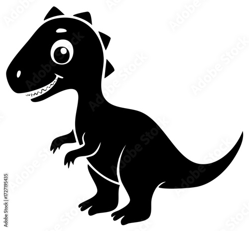 Cartoon Dinosaur Silhouette Smiling with Spikes
