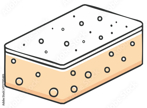 Hand drawn cartoon illustration of a rectangular block of cheese with holes