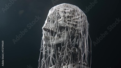 skeleton is covered with cobwebs