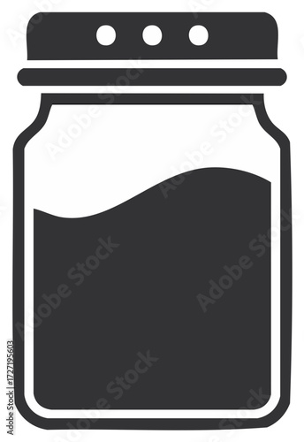 Full jar vector illustration with cap on top showcasing liquid content and a simple design perfect for pantry items