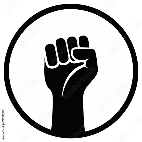 Raised Fist Symbol - Protest, Resistance, Solidarity Gesture Icon in Black and White