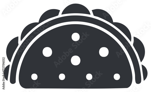 Stylized dark grey taco illustration with white dots for a playful food icon concept