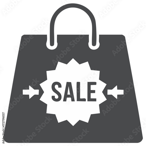 Shopping bag icon with sale tag advertisement for marketing and retail discounts and commercial purchases