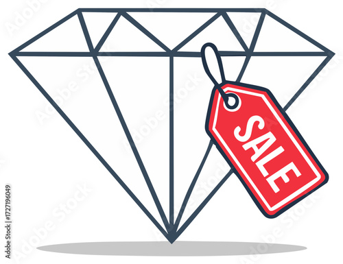Brilliant diamond graphic with a vibrant red sale tag representing valuable savings
