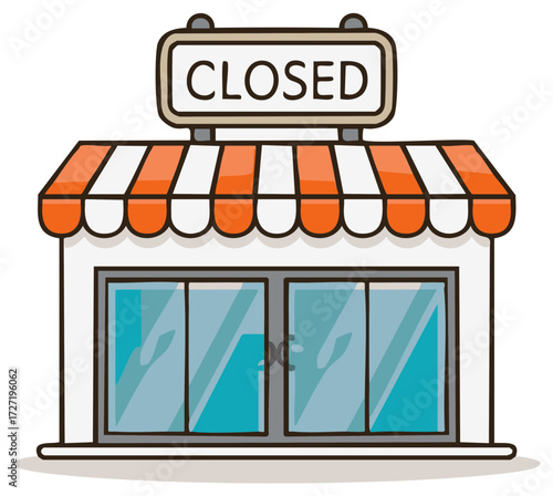 Cartoon Shopfront Closed Sign Business Storefront with Awning Illustration