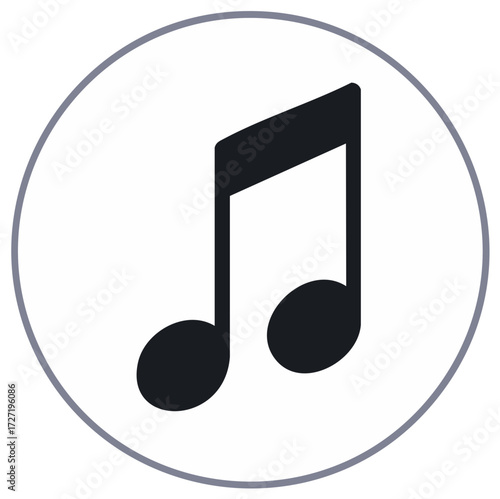 Black musical eighth notes icon inside a gray circle on white background