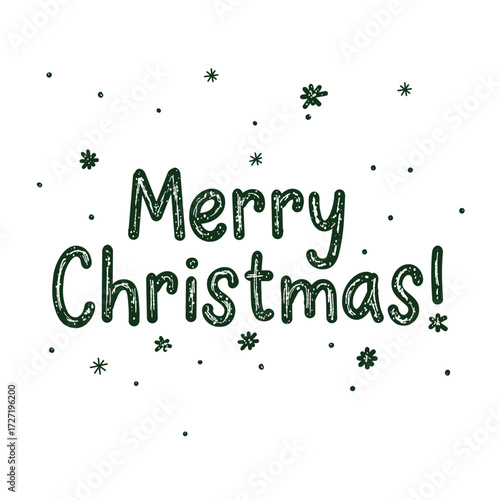 Christmas drawing of the Merry Christmas inscription. Holiday illustration. Holiday postcard.