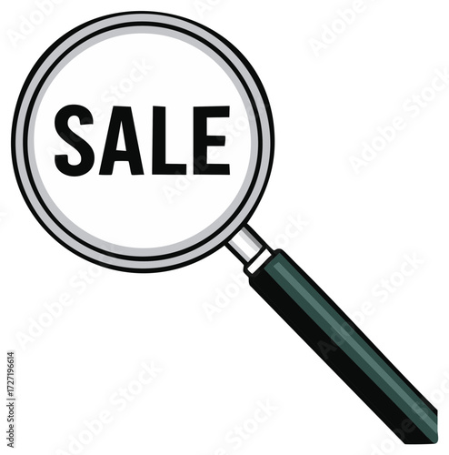 Magnifying Glass Focusing on 'SALE' Word for Discount Promotion Graphic