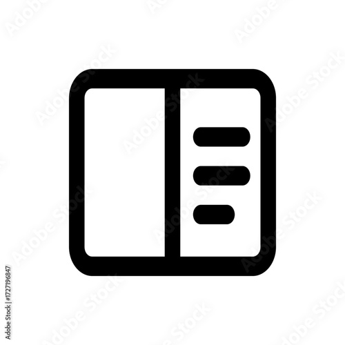 A simple graphic of a rounded square divided into two sections with lines on the right side icon design