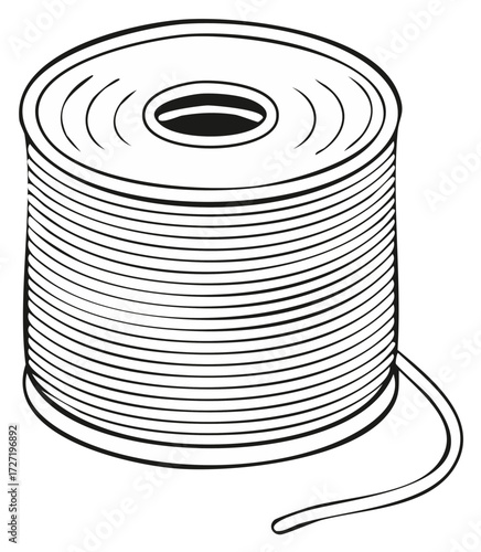 Detailed line drawing of a spool of wire with a loose end
