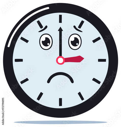 Sad Cartoon Clock With Eyes And Red Hand Illustrating Lack Of Time