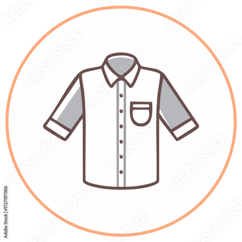 Button-down Shirt Design with Pocket, Short Sleeves, Collared Neck, Illustration Vector
