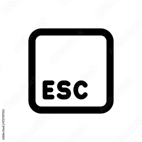 Escape key illustration featuring a rounded square shape with the esc letters in bold on a white background